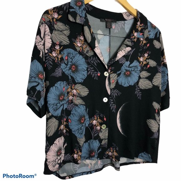 Midnight Bakery Floral Boho Button Front Crop Top - Picture 2 of 7